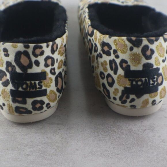 TOMS Alpargata Women Size 7 Natural Gold Glitter Cheetah Slip On Fuax Fur Flats - Picture 6 of 10